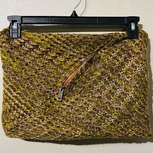 Minx NY‎ Infinity Cuff Scarf With Zip Pocket Crochet Boho Yellow Brown
